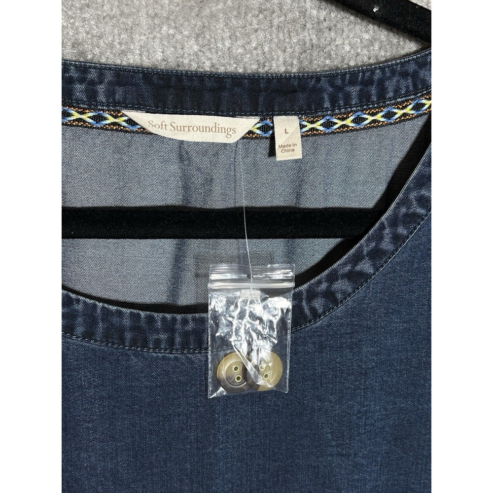 Soft Surroundings Chambray Tunic Top Womens Size Large Blue Long Sleeve Roll Tab - Picture 3 of 8